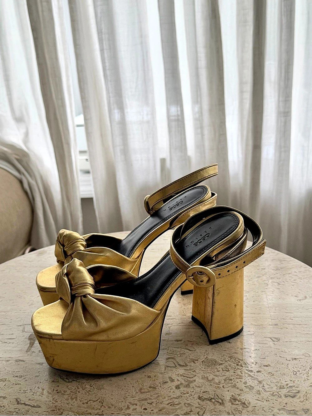 ASOS DESIGN Nikita Knotted Platform Heeled Sandals in Gold